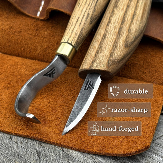 3-Piece Spoon Carving Set – Whittling Knife, Hook Knife & Sharpening Strop