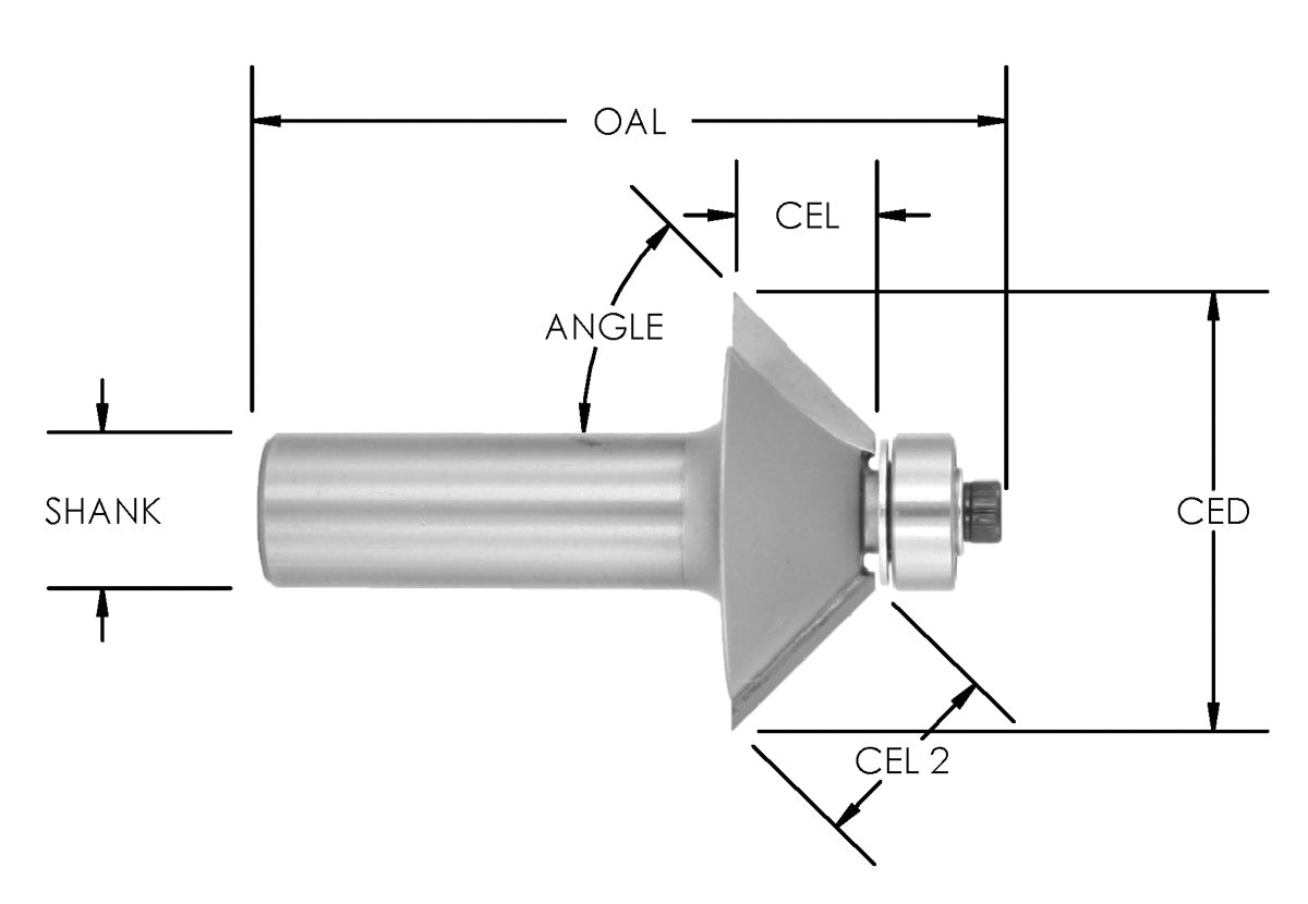C/T 45 Deg Cham Bit X 7/16 Height X1/4"Sh X 5/8 Cl