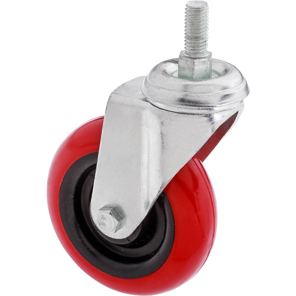 4" Red Polyurethane Swivel Caster Threaded