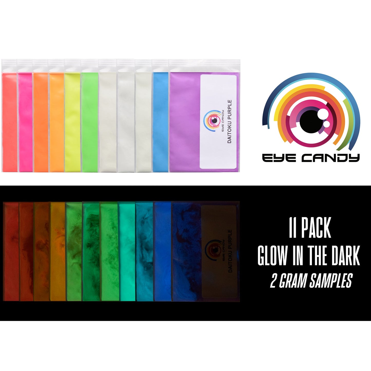 11 Color Glow in the Dark Pigment Powder Variety Pack Set