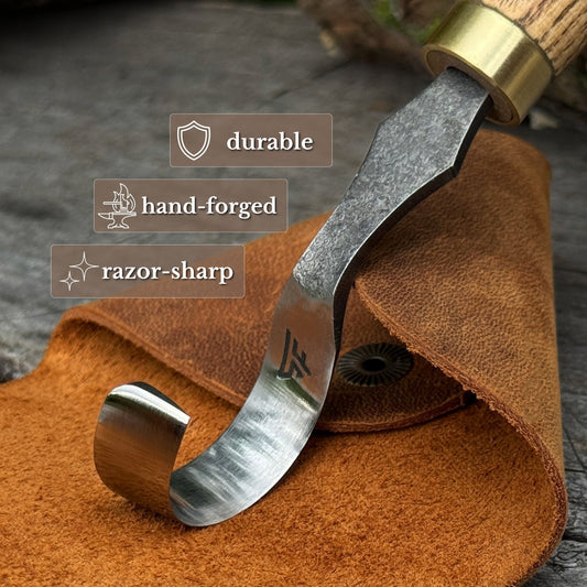 Spoon Carving Hook Knife, ⌀3 cm / 1.2 in with Leather Case