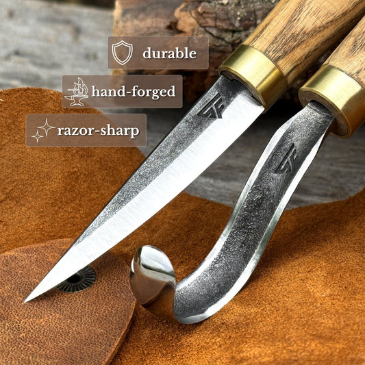 2-Piece Spoon Carving Knife Set with Leather Sheaths