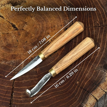 2-Piece Spoon Carving Knife Set with Leather Sheaths