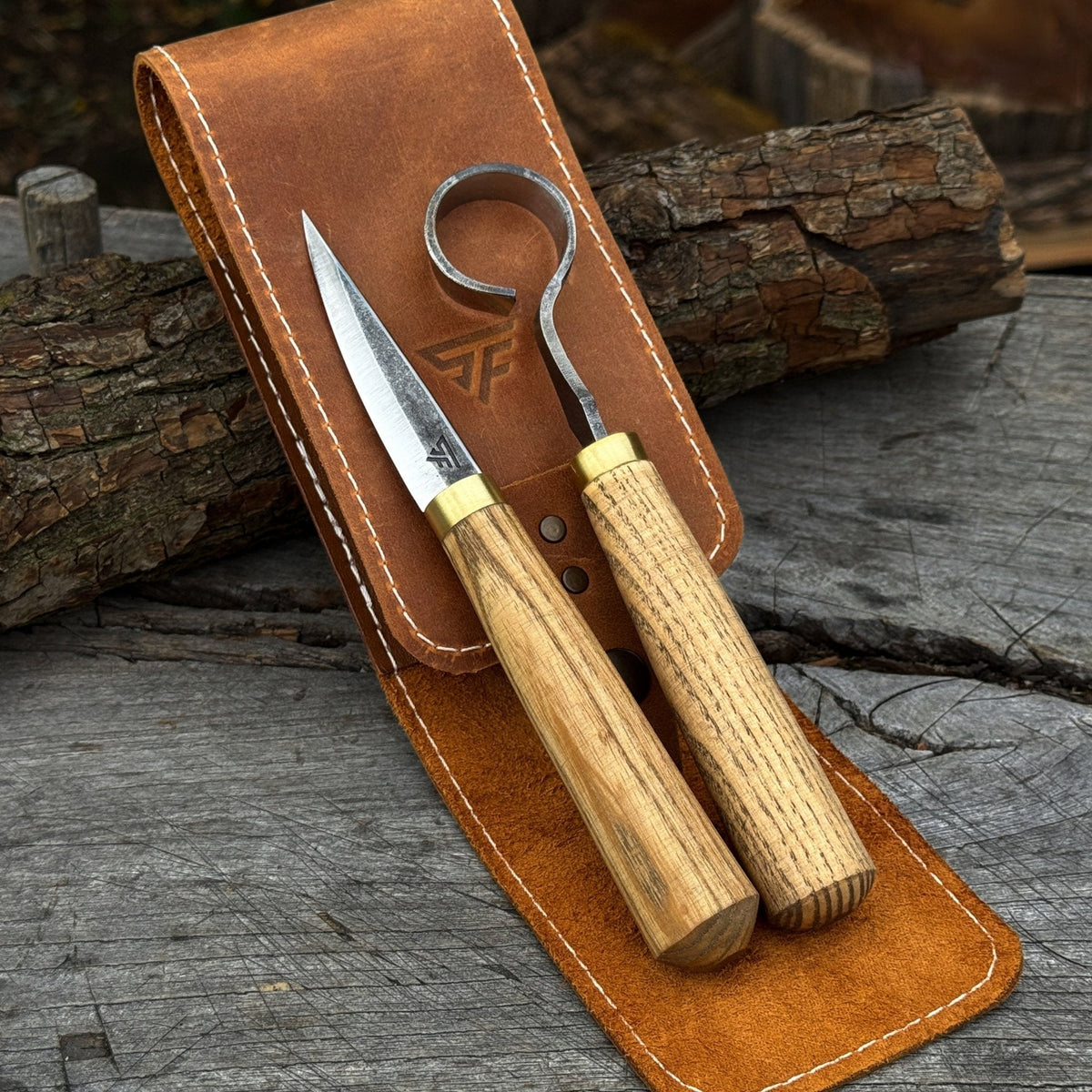 2-Piece Spoon Carving Tool Set with Leather Case