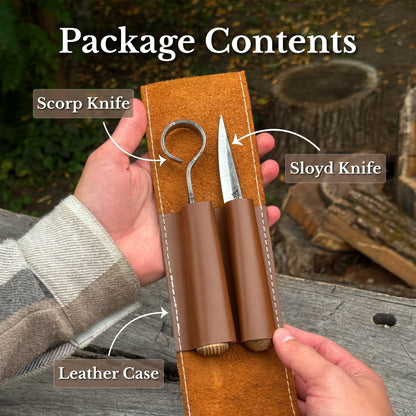 2-Piece Spoon Carving Tool Set with Leather Case