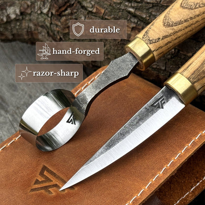 2-Piece Spoon Carving Tool Set with Leather Case