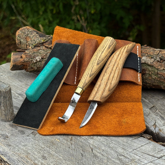 3-Piece Spoon Carving Set – Whittling Knife, Hook Knife & Sharpening Strop