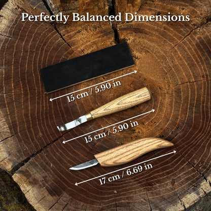 3-Piece Spoon Carving Set – Whittling Knife, Hook Knife & Sharpening Strop