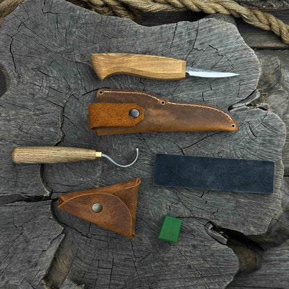 3-Piece Spoon Carving Tool Set with Leather Strop