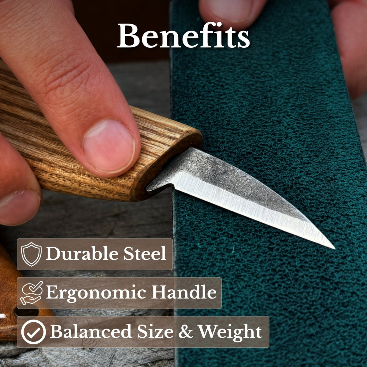 3-Piece Wood Carving Knife Set – Whittling Knife, Hook Knife & Leather Strop
