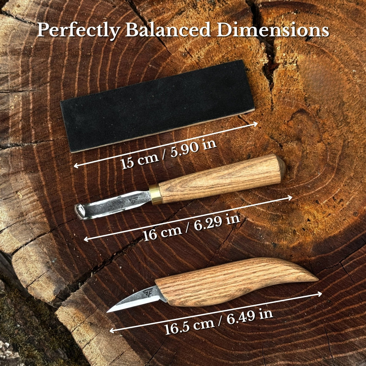3-Piece Wood Carving Knife Set – Whittling Knife, Hook Knife & Leather Strop