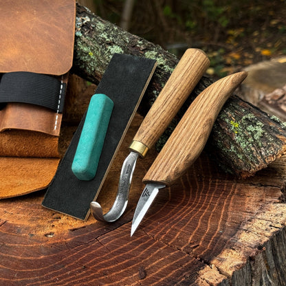 3-Piece Wood Carving Knife Set – Whittling Knife, Hook Knife & Leather Strop