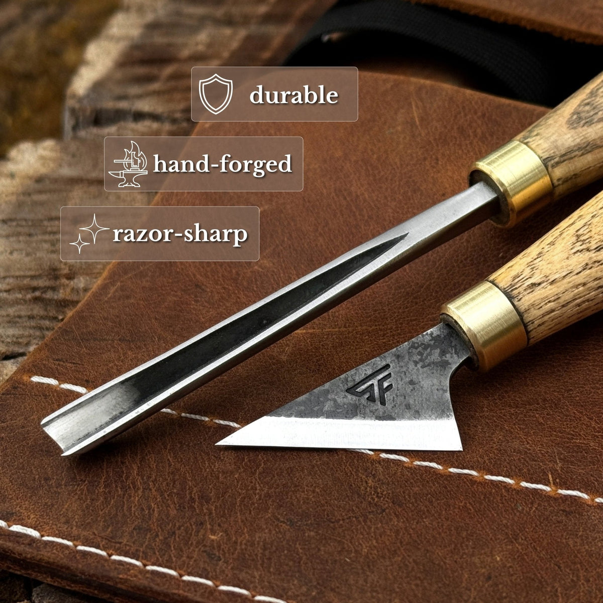 3-Piece Wood Carving Tool Set with Leather Case