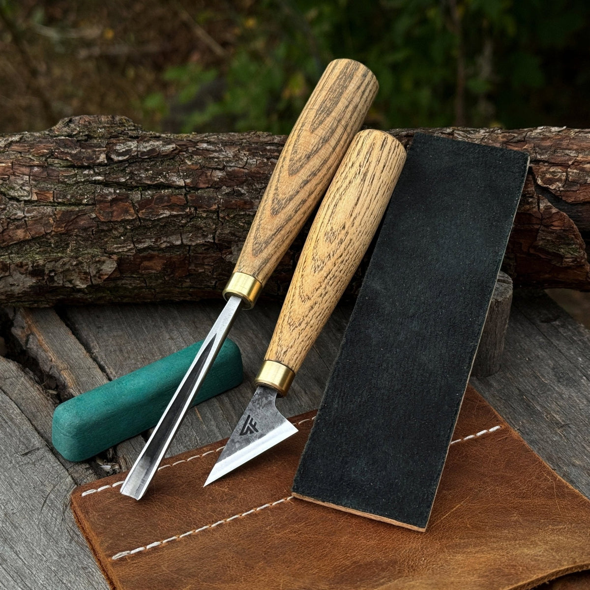 3-Piece Wood Carving Tool Set with Leather Case