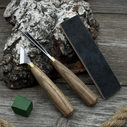 3-Piece Wood Carving Tool Set with Leather Strop