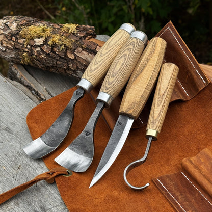 4-Piece Spoon Carving Tool Set with Leather Roll
