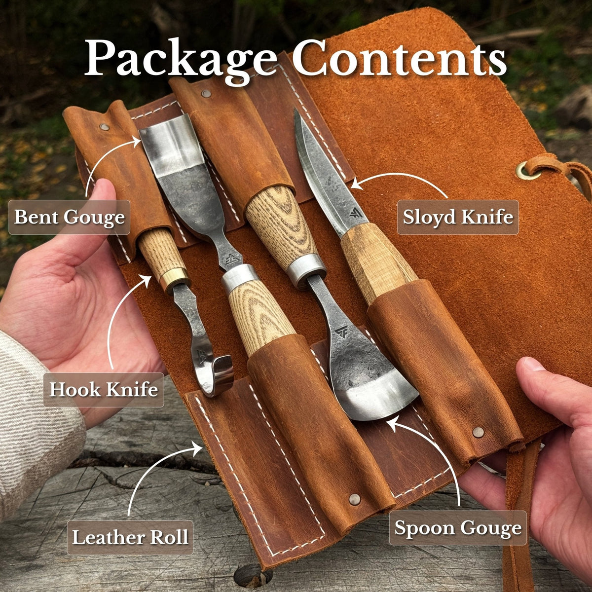 4-Piece Spoon Carving Tool Set with Leather Roll