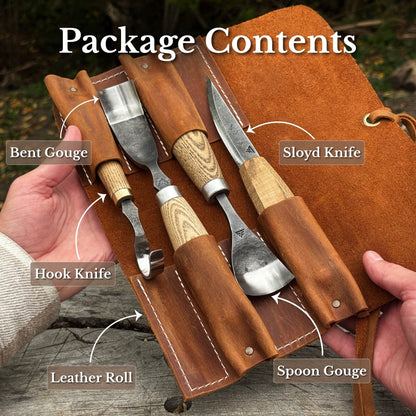 4-Piece Spoon Carving Tool Set with Leather Roll