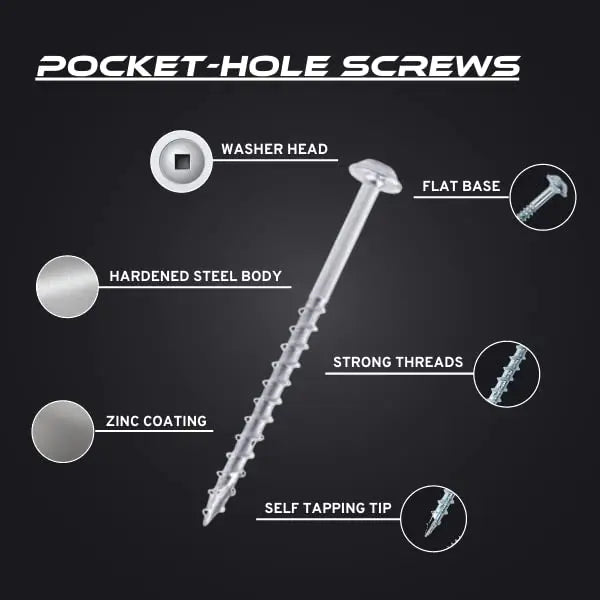1'' Fine Thread #6 Zinc Pocket Hole Screws - 200 Screws