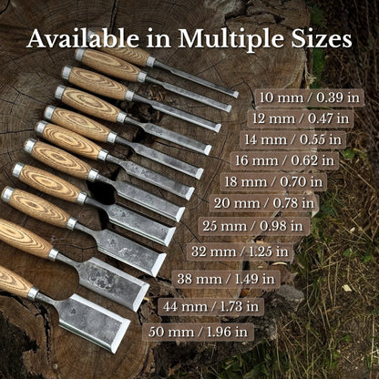 5-Piece Small Timber Framing Chisel Set with Leather Case