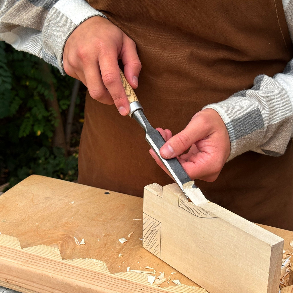 5-Piece Small Timber Framing Chisel Set with Leather Case