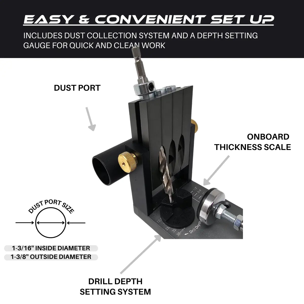Massca M1 Aluminum Pocket Hole Jig System  (Upgraded Triple Pilot Hole )