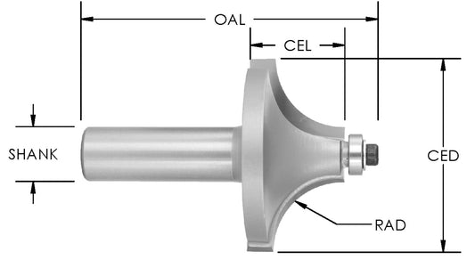 C/T Bead Bit 1 1/2" Rad X 3 1/2 Cd X 1/2" Shk