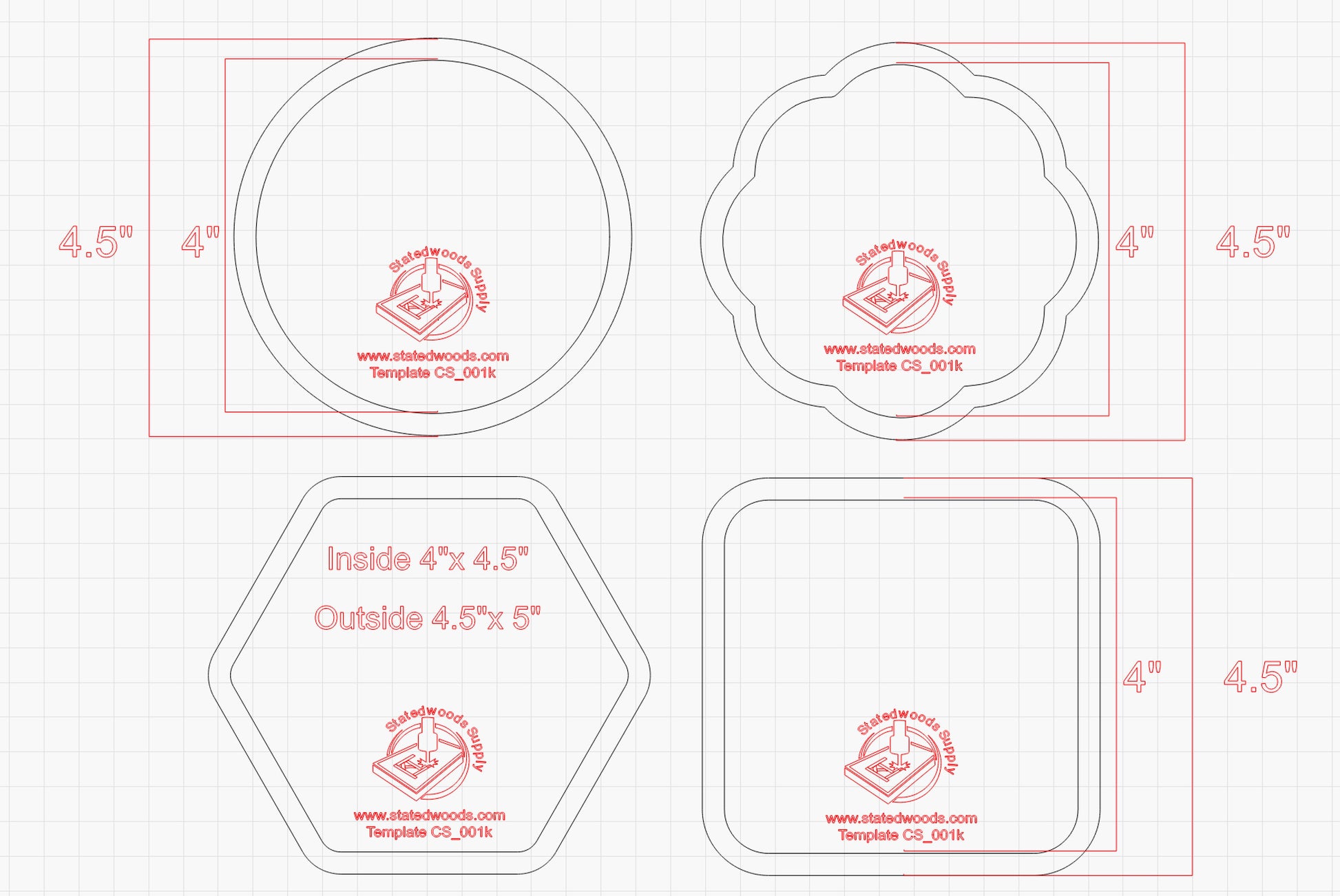 Coaster Router Template Kit - 4 Piece - Norfolk Wood Shop