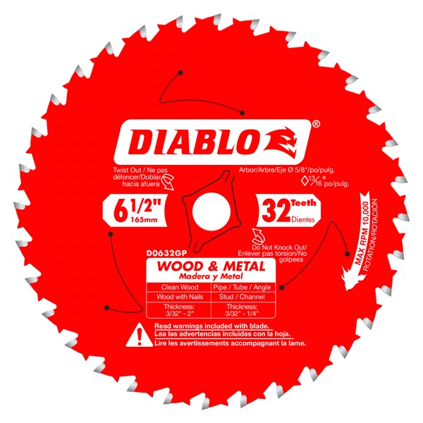 Diablo D0632GPA 6-1/2 in. x 32 Tooth Wood & Metal Carbide Saw Blade - Norfolk Wood Shop