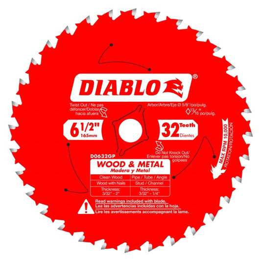 Diablo D0632GPA 6-1/2 in. x 32 Tooth Wood & Metal Carbide Saw Blade - Norfolk Wood Shop