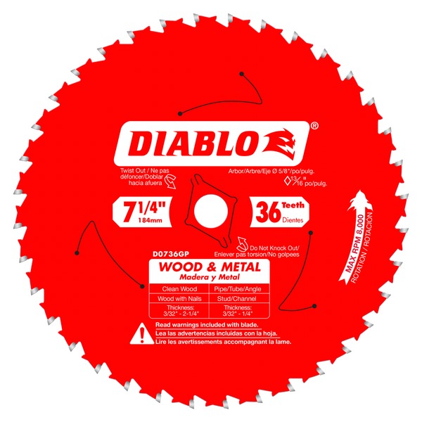 Diablo D0736GPA 7-1/4 in. x 36 Tooth Wood & Metal Carbide Saw Blade - Norfolk Wood Shop