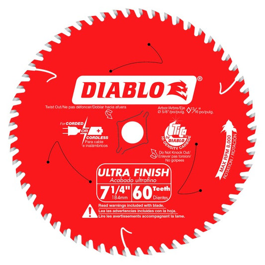 Diablo D0760A 7-1/4 in. x 60 Tooth Ultra Finish Saw Blade - Norfolk Wood Shop