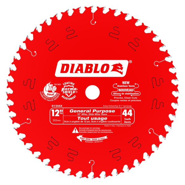 Diablo D1244X 12 in. x 44 Tooth General Purpose Wood Saw Blade - Norfolk Wood Shop