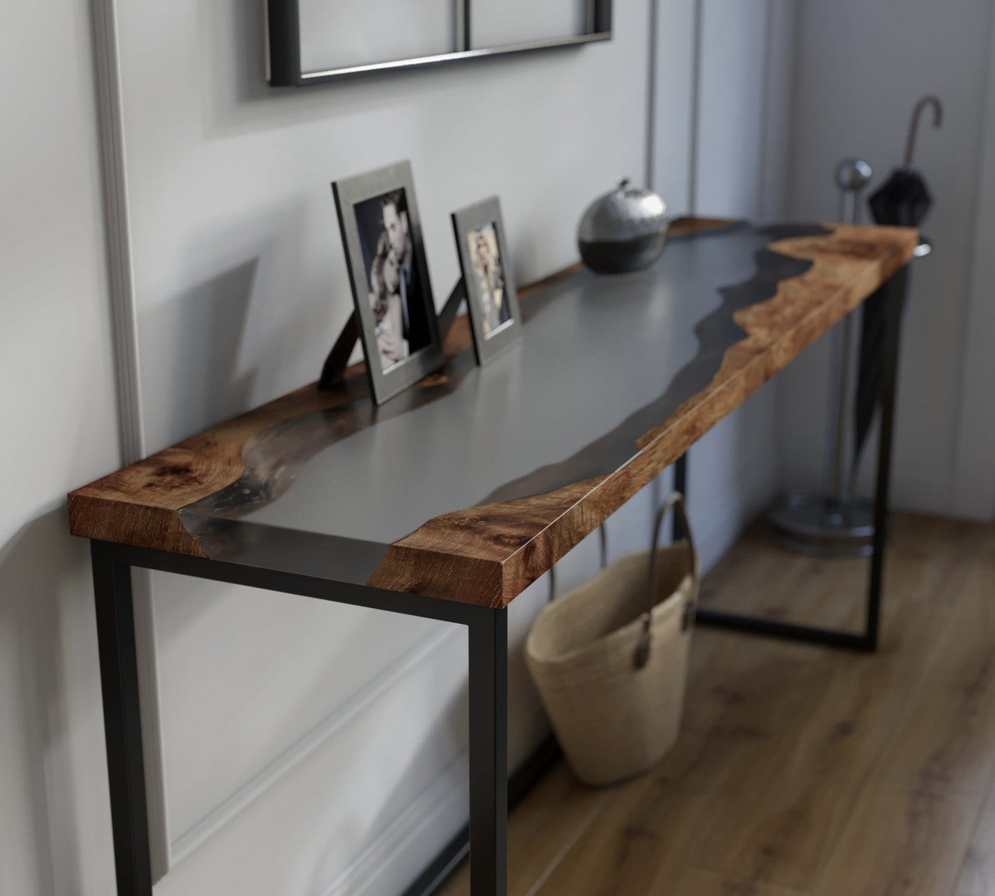 console table with deep pour epoxy