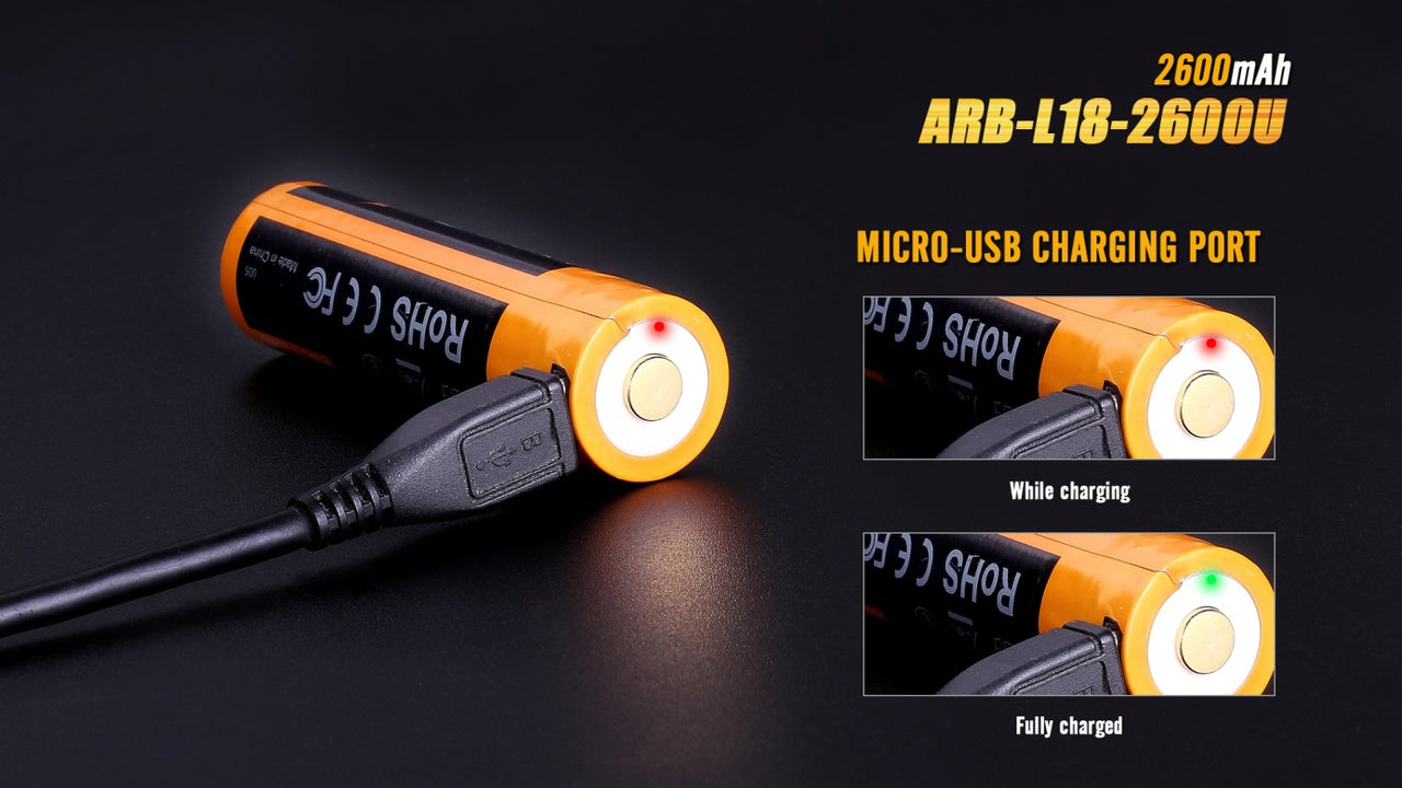 Fenix ARB-L18-2600U USB Rechargeable Li-ion 18650 Battery - Norfolk Wood Shop