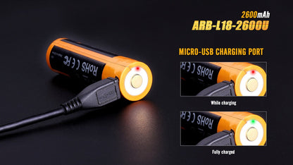 Fenix ARB-L18-2600U USB Rechargeable Li-ion 18650 Battery - Norfolk Wood Shop