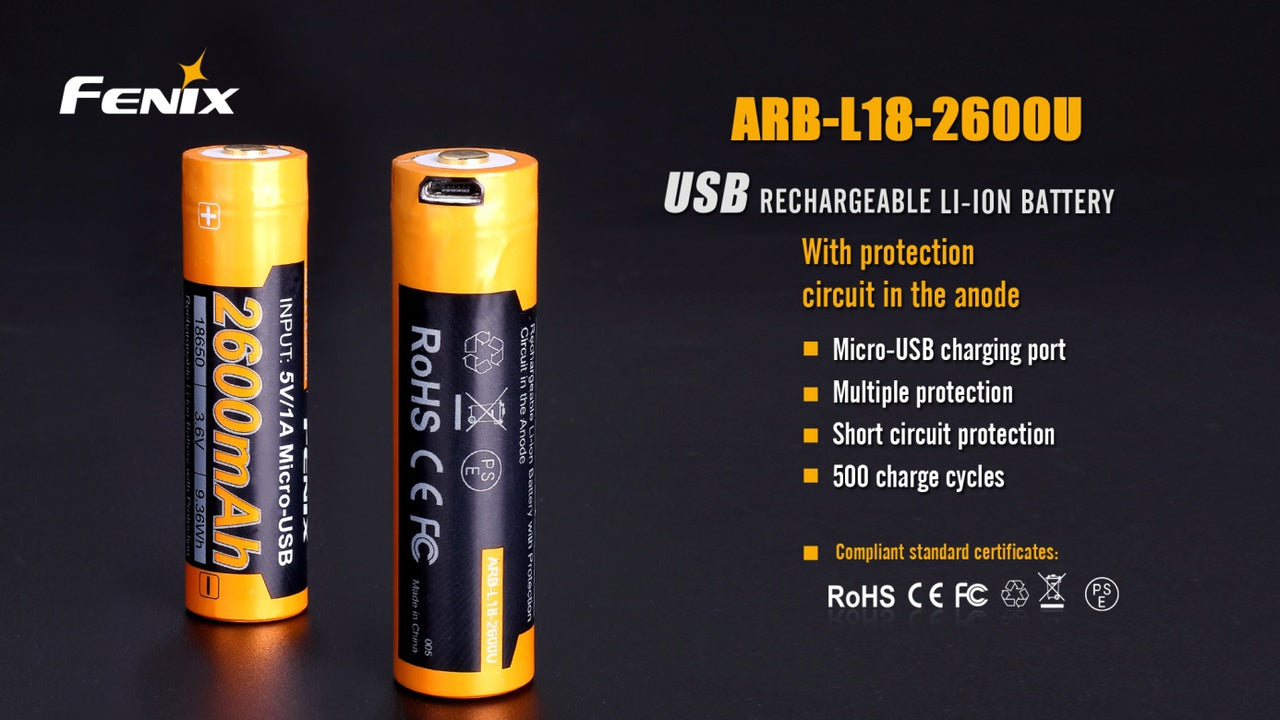 Fenix ARB-L18-2600U USB Rechargeable Li-ion 18650 Battery - Norfolk Wood Shop