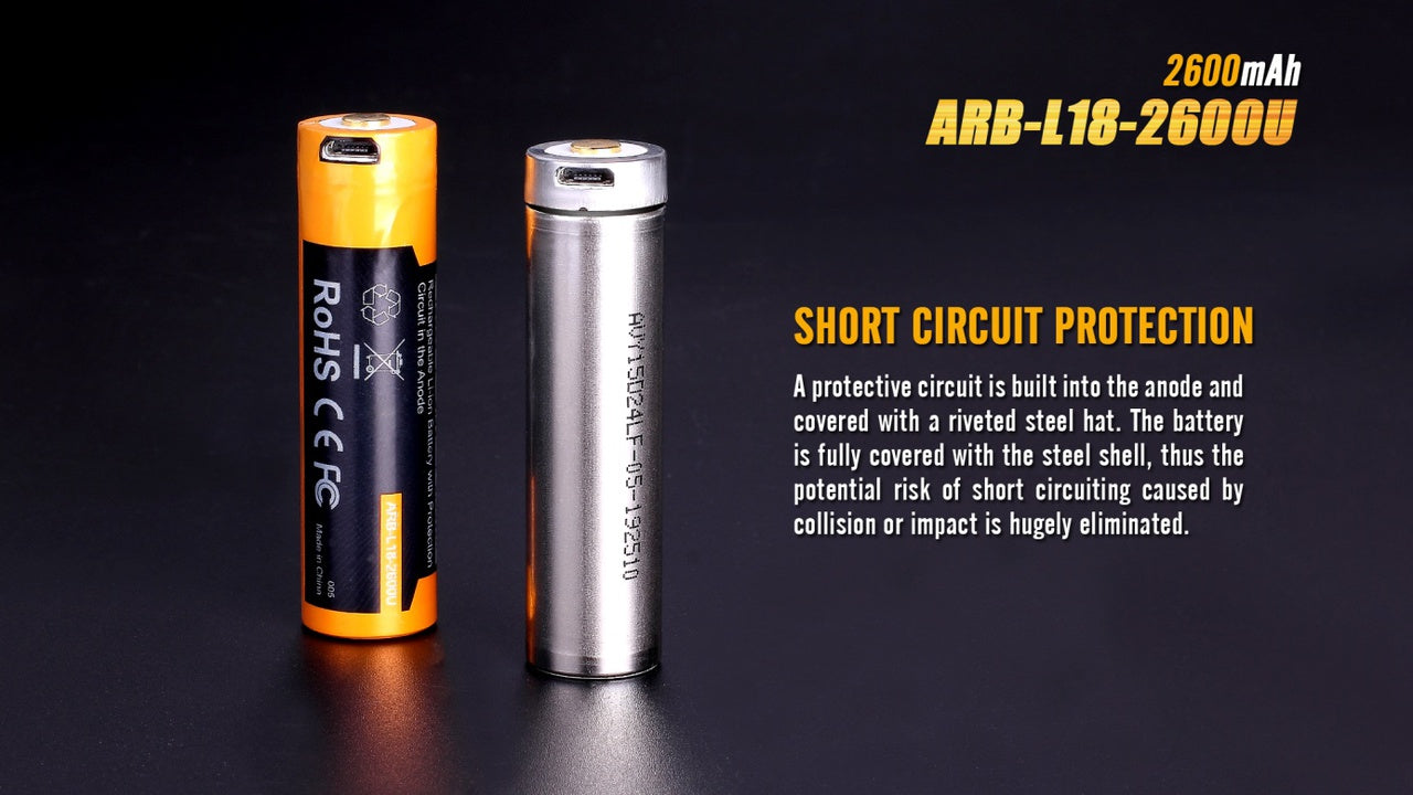 Fenix ARB-L18-2600U USB Rechargeable Li-ion 18650 Battery - Norfolk Wood Shop