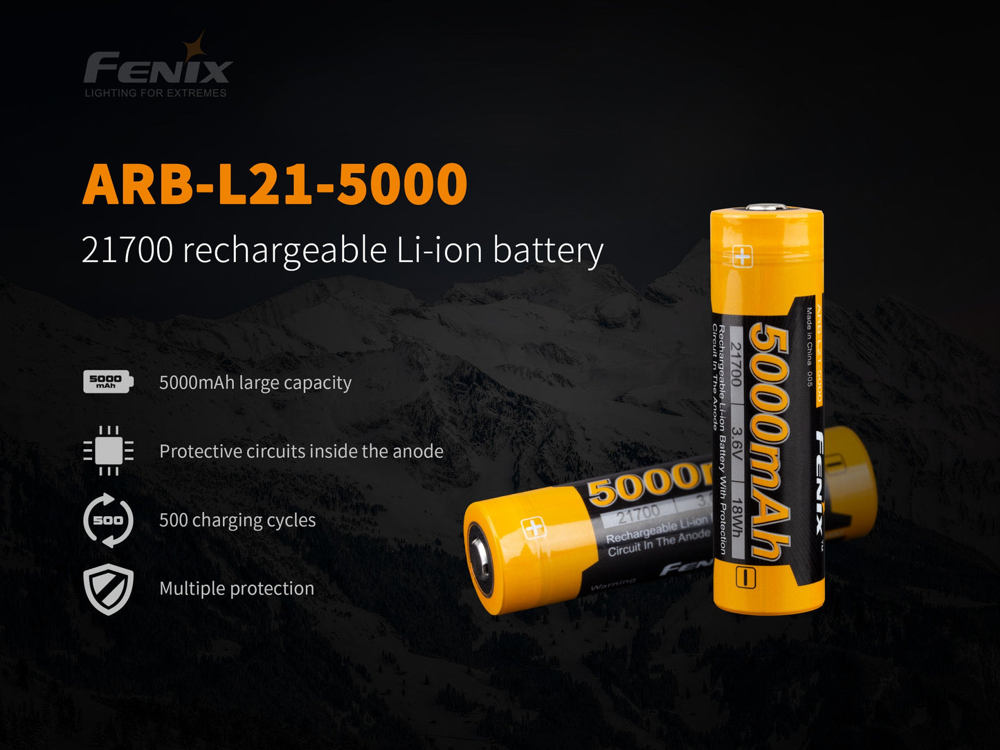 Fenix ARB-L21-5000 V2 Rechargeable 21700 Rechargeable Battery - Norfolk Wood Shop