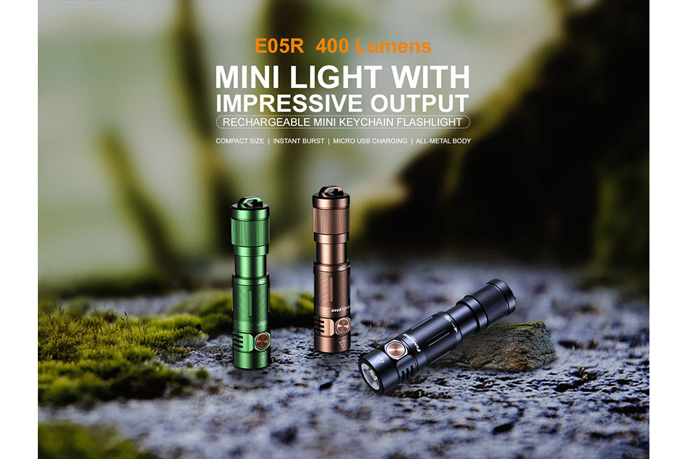 Fenix E05R Mini Keychain LED Flashlight - 400 Lumens - Norfolk Wood Shop