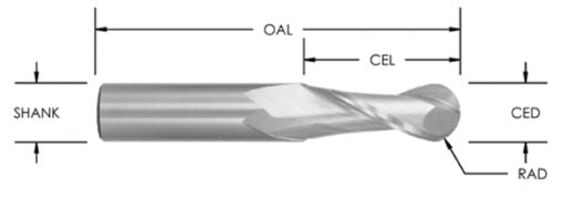 S/C Ball Nose Upcut X1/2 Cd X1 1/4 Cl X1/2 Sh X 3"