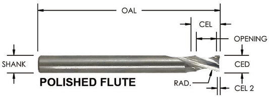 S/C Radius O Fl Spiral 1 Fl X 1/4 Cd X 1/8 R X 1/4
