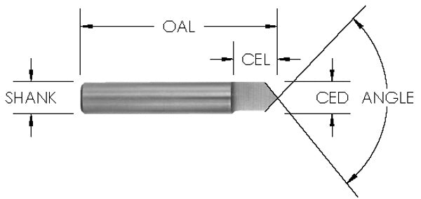 Sc Engrave Bit: 30 Deg Included Angle X .090 Tip End X 1/4 Shk X 2 Oal