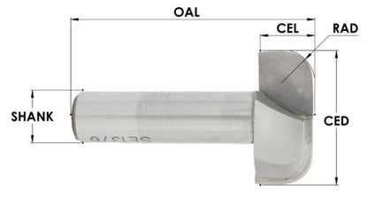 B & T Bit, 2 Flute. 1/4" Radius X 1-1/4" L-Dia X 1/2" Shank