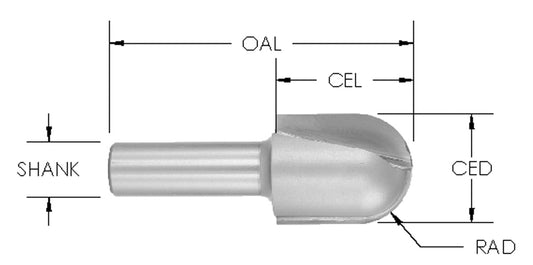 C/T Core Box Bit 1/2 Rad X 1 Cd X 1/2 Shank X 2-1/2" Oal