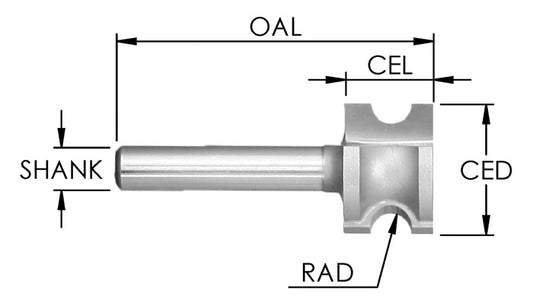 C/T H Rd. 3/16 Rad X 3/8 Opening X 1/2 Shk