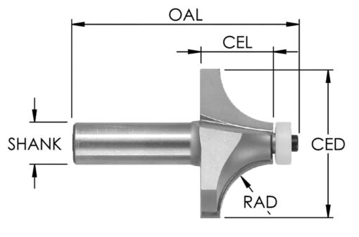 C/T Roundover 3/16" Rad X 7/8 Cd X 1/2" Shk