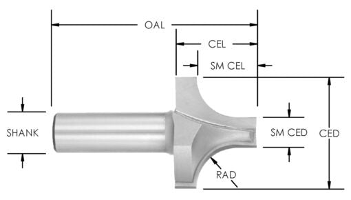 C/T B P Roundover 9/16 Rad X 1 5/8 Ld X 1" Cl