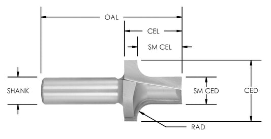 C/T B P Roundover 3/8" Rad X 1 3/8" Ld X 1/2 Shk