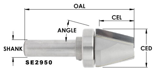 14 Degree 2 Flute Cham Bit, 1-1/8" L-Dia